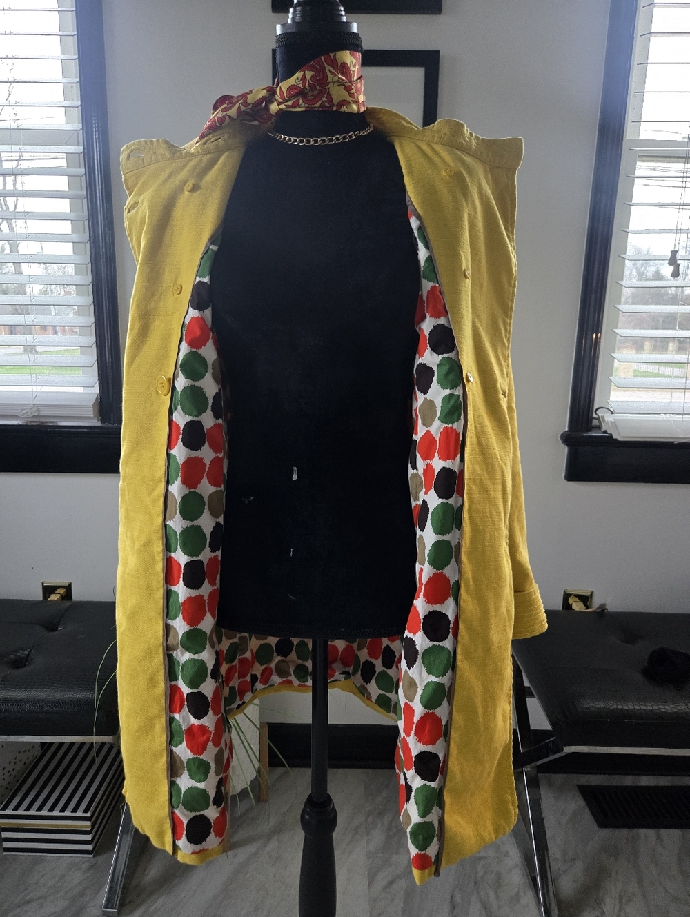 J. Crew Yellow  Light Coat with Multicolor Polka Dot Lining